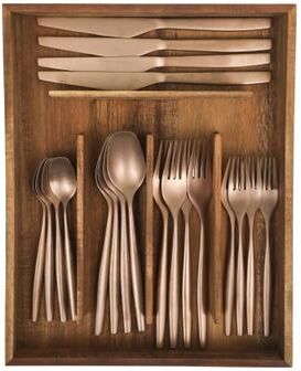 Bloomhouse 20 Piece Flatware 18/10 Stainless Steel Silverware Cutlery Utensil Set With Acacia Wood Caddy - Service for 4