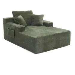 MODFU Sofa Cord Grün mit Federkern und Seitentaschen