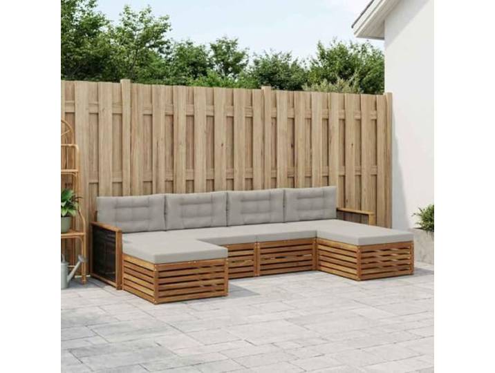 RJPLMFV Sektionalsofa, 6-teilig, Akazienholz, massiv Modular, Lattenrost, Armlehnen, Holz, für Garten, Terrasse, Pool