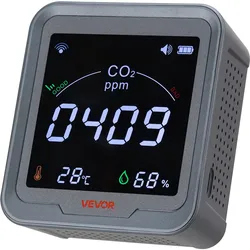 VEVOR WLAN-CO2-Detektor, CO2-Monitor mit Temperatur- & Feuchtigkeitsanzeige, NDIR-Sensor, Kohlendioxid-Messgerät, CO2-Melder für den Außenbereich, Zuhause, Büro, Auto, Wandmontage