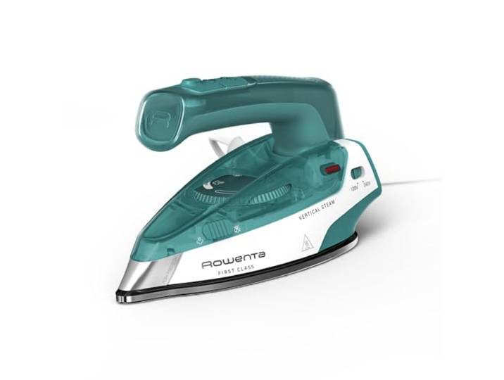 Rowenta First Class Reise-Dampfbügeleisen, klappbares Reiseformat, 45 g/Min. extra Dampfstoß, kompakt, leicht, schnelles Aufheizen, Vertikaldampf, 1000 Watt, Weiß/Petrol, DA1610E0