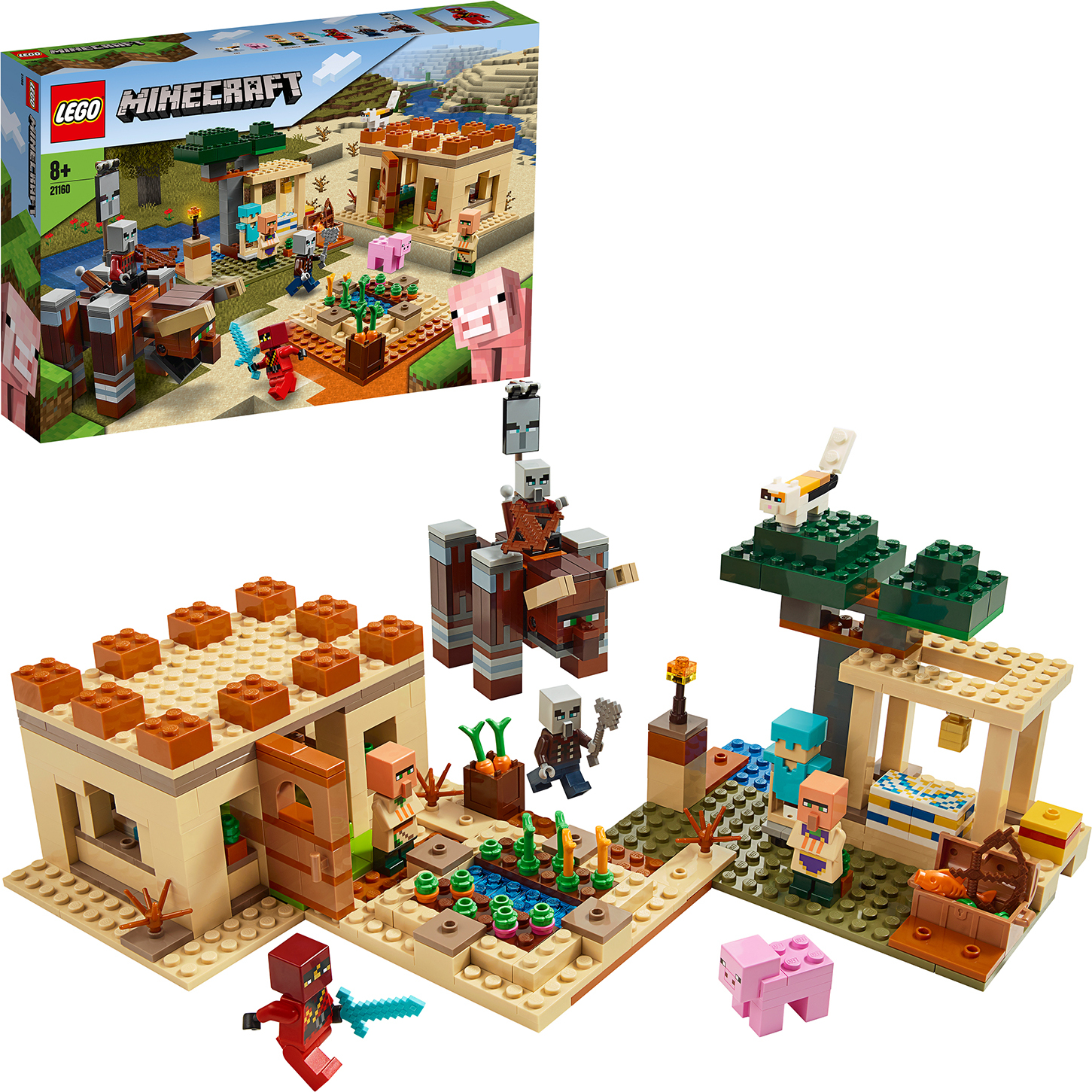 LEGO 21160 Minecraft Der Illager-Überfall Set mit Verwüster und Kai, Spielzeug für Kinder