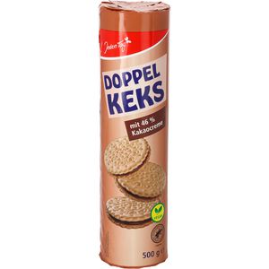 JedenTag Kekse Doppelkeks, laktosefrei & vegan, mit Kakao-Cremefüllung, 500 g