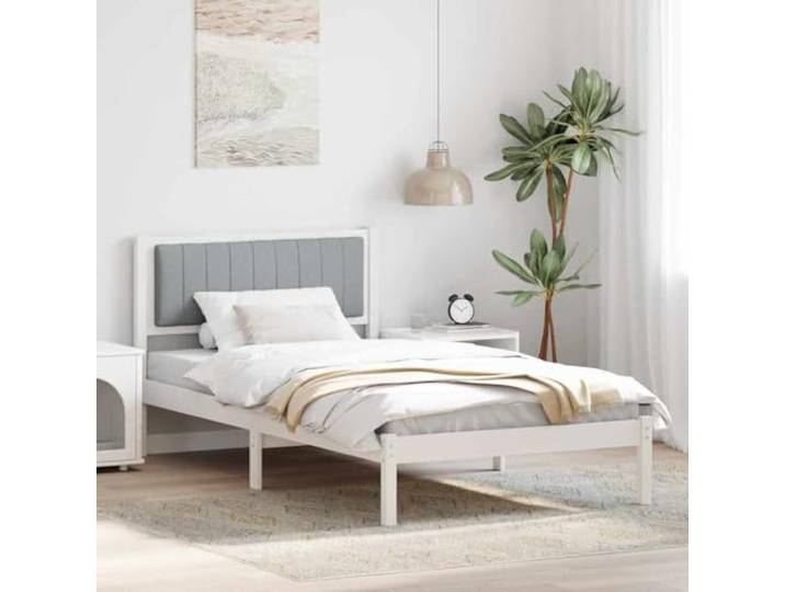 WDGJJFECNMUEHI Kiefernholz Modernes Design 100x200 cm Weiß Bettgestell mit gepolstertem Kopfteil Hellgrau 100x200 cm Massivholz Kiefer Lattenrost Stabil Modernes Design