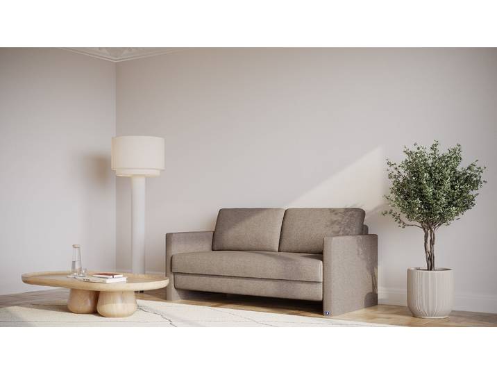 BRUNO Schlafsofa 160cm in Taupe Grau-Braun Schmal stabiles Massivholz & Boxspringkomfort
