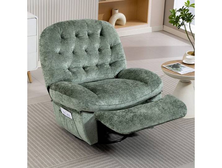 Fauteuil Relax Manuel DYHOME Inclinable Pivotant 360° Fauteuil à Bascule Repose-Pieds Réglable Velours Moelleux Vert