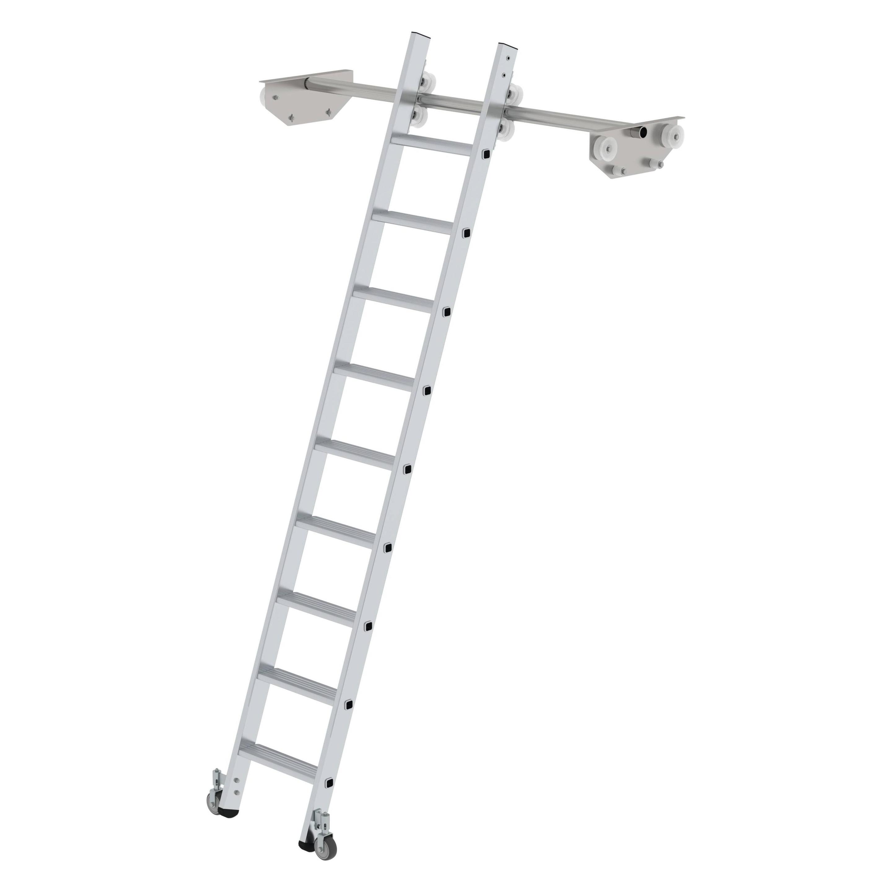 Munk Stufen-Regalleiter fahrbar für Doppelregal 9 Stufen (Regalleiter, 253 cm) (044609)