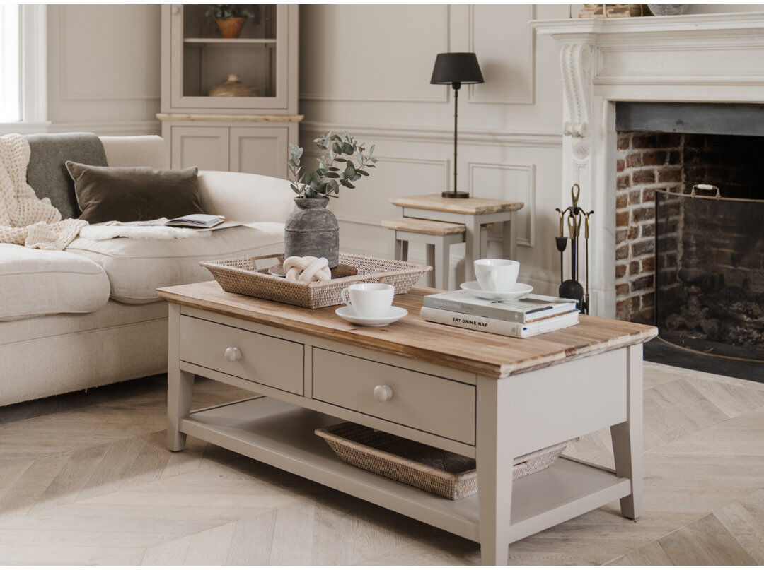 Fernleaf Doria Floor Shelf Coffee Table with Storage Truffle 45cm H X 120cm W X 60cm D