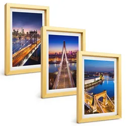BILDER SET 3er Set - 20x30 cm Goldrahmen - Städte bei Nacht, Brücken, Flüsse
