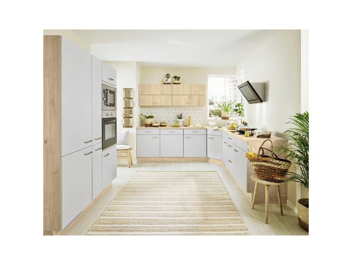 Impuls Eckküche IP 3150, Eiche, Hellgrau, 3 Schublade(n) Schubladen, U-Form, 150x270x270 cm, Made in Germany, in den Filialen seitenverkehrt erhältlich, vormontierter Korpus, Küchen, Eckküchen, Eckküchen ohne Geräte