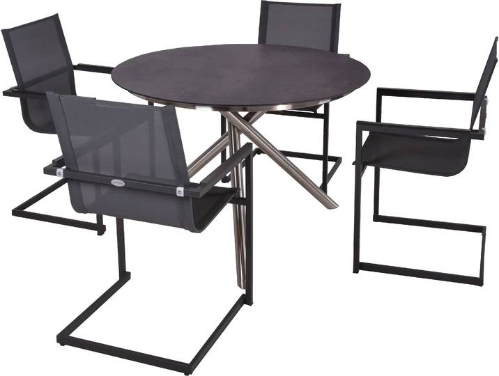 Garten-Essgruppe GARDEN PLEASURE Tischgruppe »SOPHIA« , grau (pfefferschwarz (industrial)), Edelstahl, Kunststoff, Sitzmöbel-Sets, Garten-Essgruppe, 4 Stühle (freischwinger), Tisch Ø110 cm