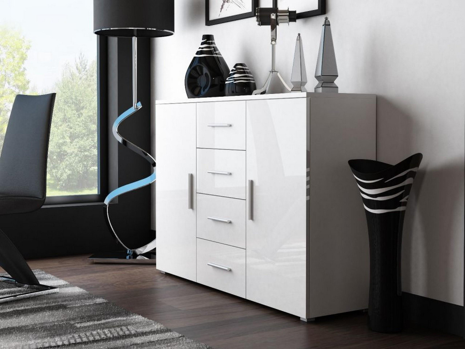 Furniture24 Kommode Soho S-8 Modern Wit Hoogglans
