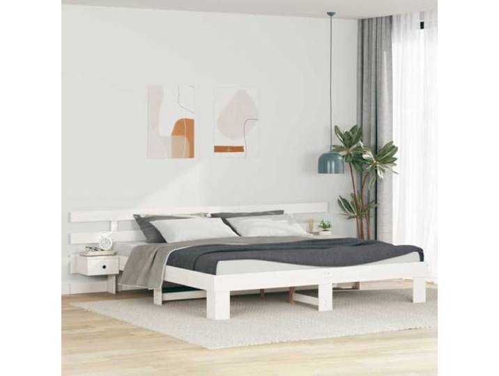 YUTAASU Plattformbett Massiv Kiefernholz Weiß 200x200 cm Mit Kopfteil, Lattenrost Inklusive, Stabile Konstruktion, Einfache Montage