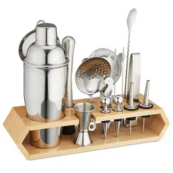relaxdays Cocktail-Set 16-tlg. Edelstahl silber