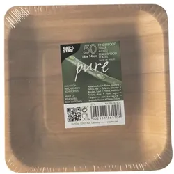 Papstar 50 Fingerfood Teller Holz eckig natur - 14 x 14 cm beige