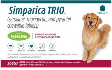 Simparica Trio For Dogs 44.1-88 Lbs (Green) 6 Chews