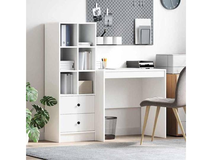 NEW 2026  Bureau avec tiroir avec Haut meuble lot de 2 moderne Blanc 135.5x50x127 cm L1521