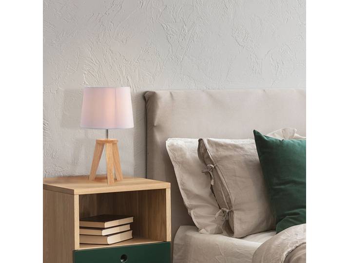 Yoga Tischleuchte weiß/holz hell Höhe 34 cm - Corep SAS - Wohnzimmer - Stoff / Textil - Mit Schirm