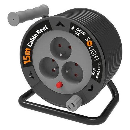 Olight Solight Verlängerungskabel auf Trommel 3 Steckdosen 15m / schwarzes Kabel / 3x 1,0mm2 (8592718041670)