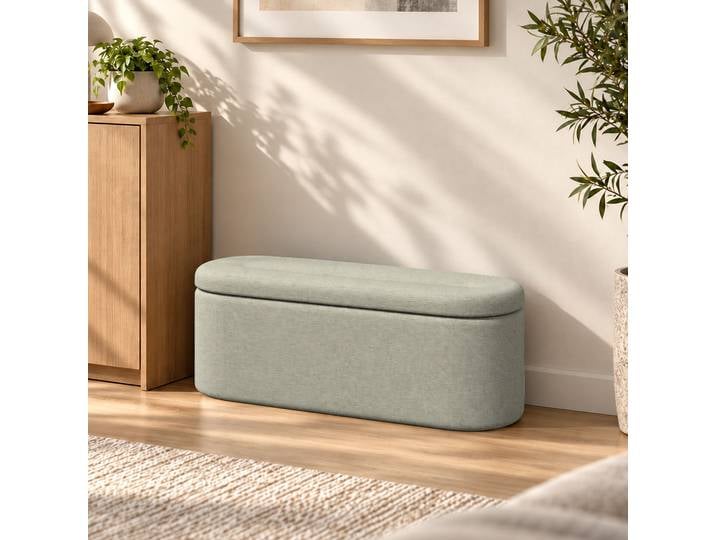 HOMCOM Pouf Coffre 116cm Tissu Gris Ottoman Moderne Rangement