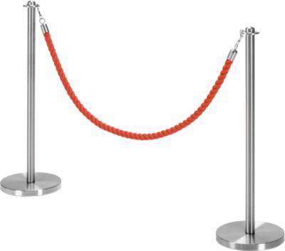 Sparset Absperrpfosten inkl. Robe, Ø 280 x H 850 mm, Edelstahl, 2 Stück + Robe mit L 1,50 m, rot