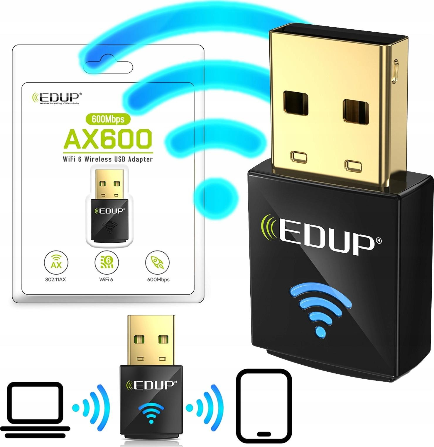 EDUP AX600 WiFi 6 USB WLAN-netwerkkaart 2,4 GHz en 5,8 GHz