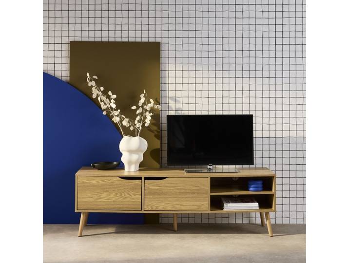 Meuble tv en mdf effet frêne, 2 portes, 160 cm