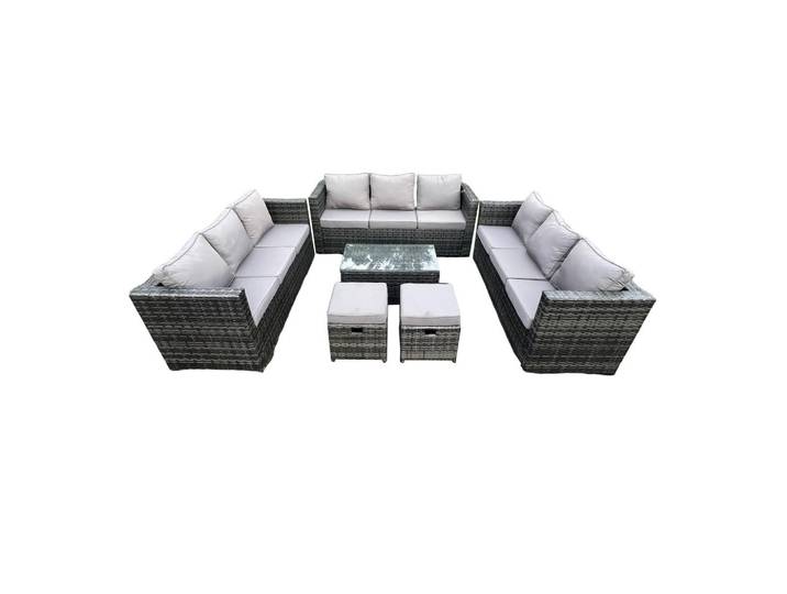 Fimous Gartenset Polyrattan 11-Sitzer, Dunkelgrau, Metall, Gartenmöbel, Gartengarnituren, Gartenmöbel-Sets