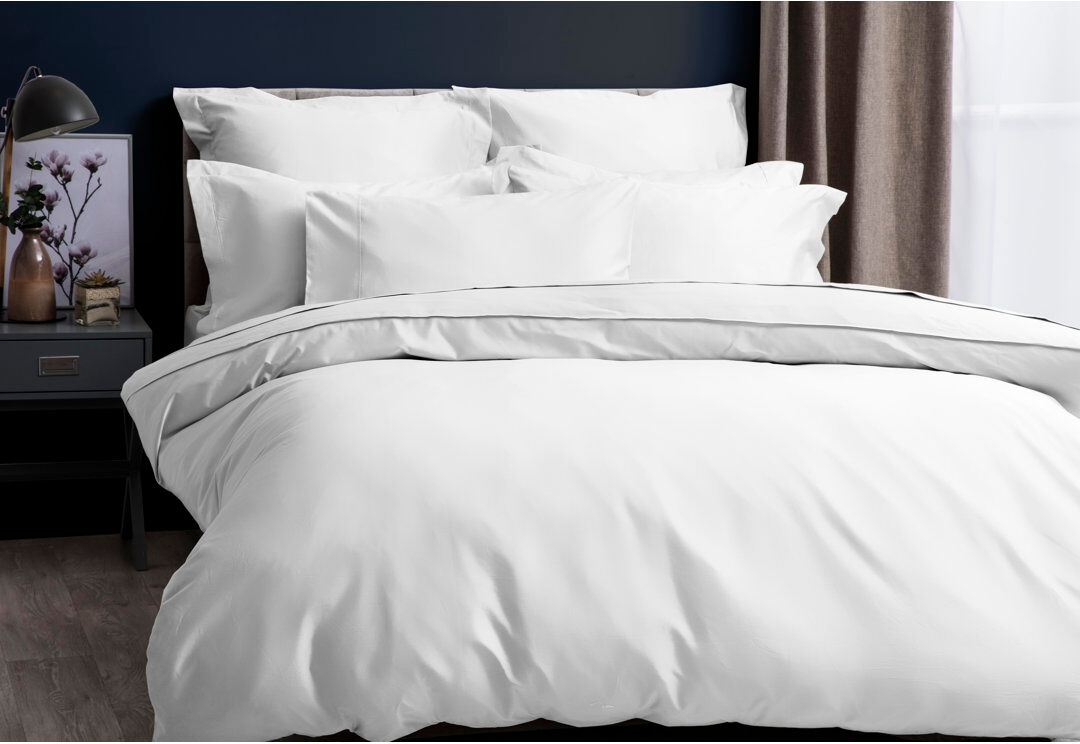 Belledorm 450 TC Pima Cotton Range Cotton Solid Colour Duvet Cover Set with Pillowcases Included White Double - 2 Standard Pillowcases