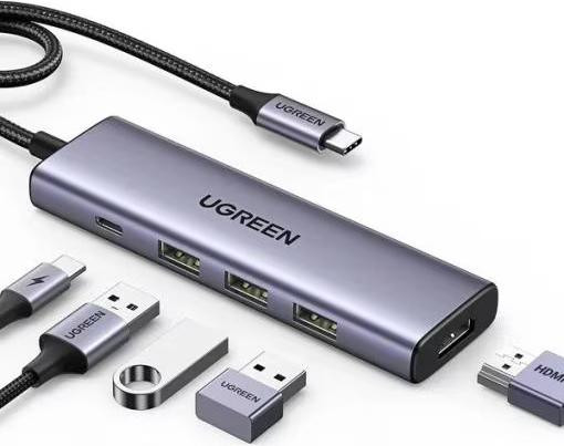 Ugreen 7-in-1 USB-C Hub CM498 Dockingstation, Grijs, 100W