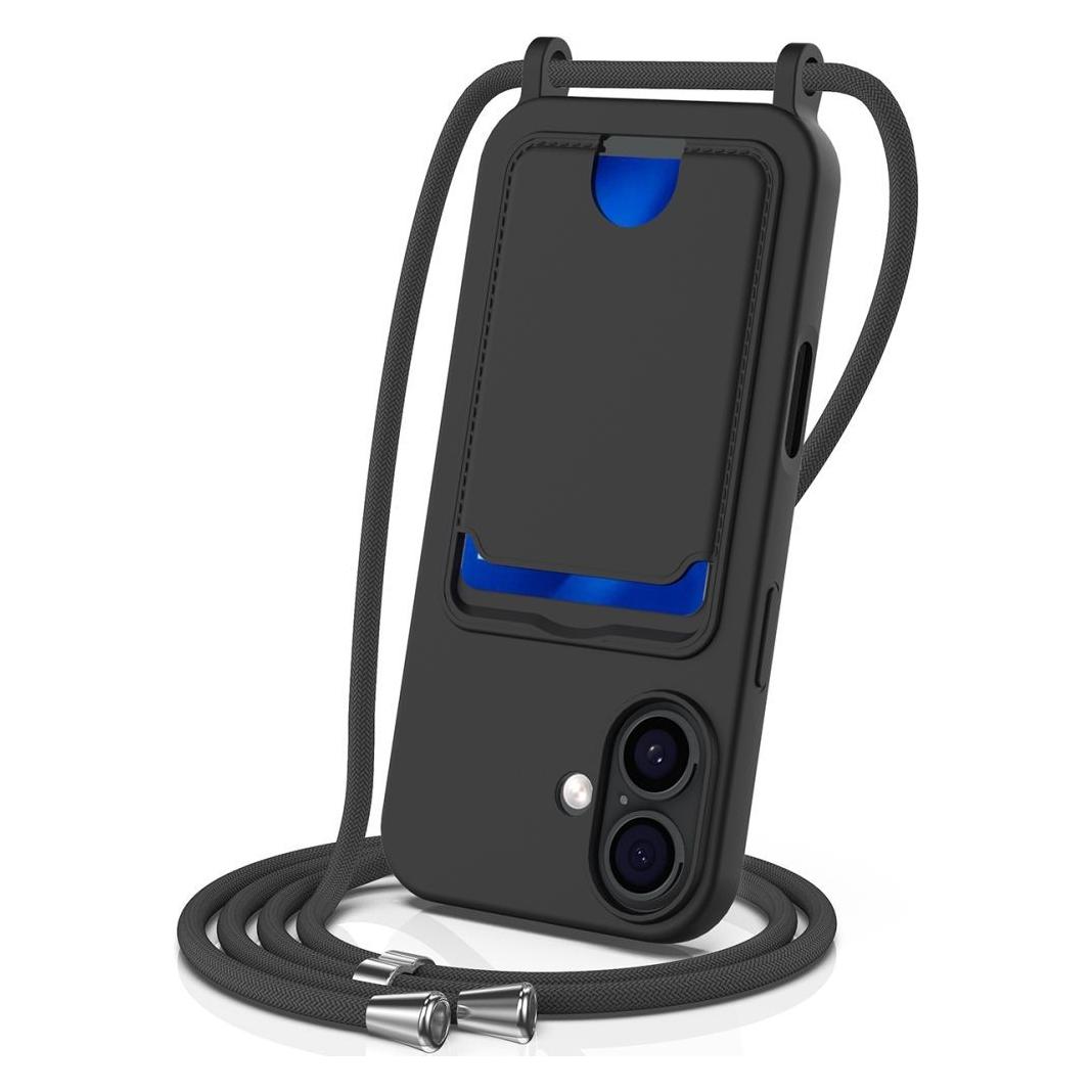 Hurtel iPhone 17 TPU-Hülle mit Kartenhalter und Umhängeband - Schwarz (73436320)