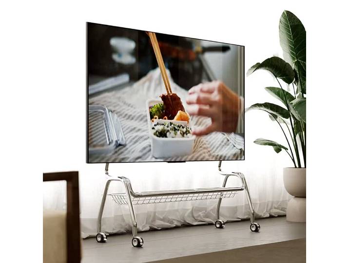 Meubles TV support mobile TV nordique salon maison moderne Simple sol 32-75 pouces cintre en acier inoxydable avec roues meuble TV