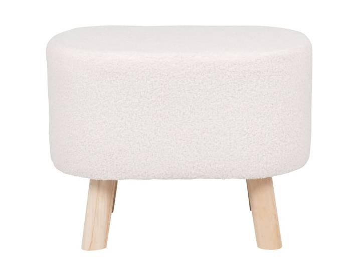 Hocker aus weißem Polyester mit Füßen aus beigem Kiefernholz
