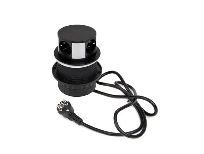 Emuca - Multiconnecteur Vertikal Push diamètre 100mm\, 3 Prises de Type Schuko\, 1 USB Type A\, 1 USB Type C\, Acier et Plastique\, Peint en Noir