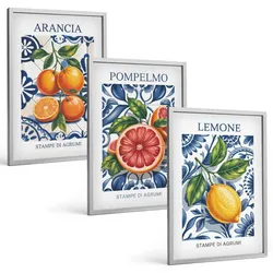 BILDER SET 3er Set - 40x60 cm Silberner Rahmen - Italienische Zitrus-Modeplakate