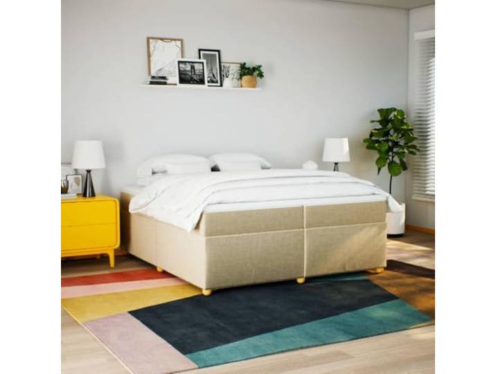 KTHLBRH Boxspringbett mit Matratze Creme 200 x 200 cm aus Stoff Taschenfederkernmatratze, inklusive Matratzenbezug, Lattenrost inklusive, stabile Unterstützung