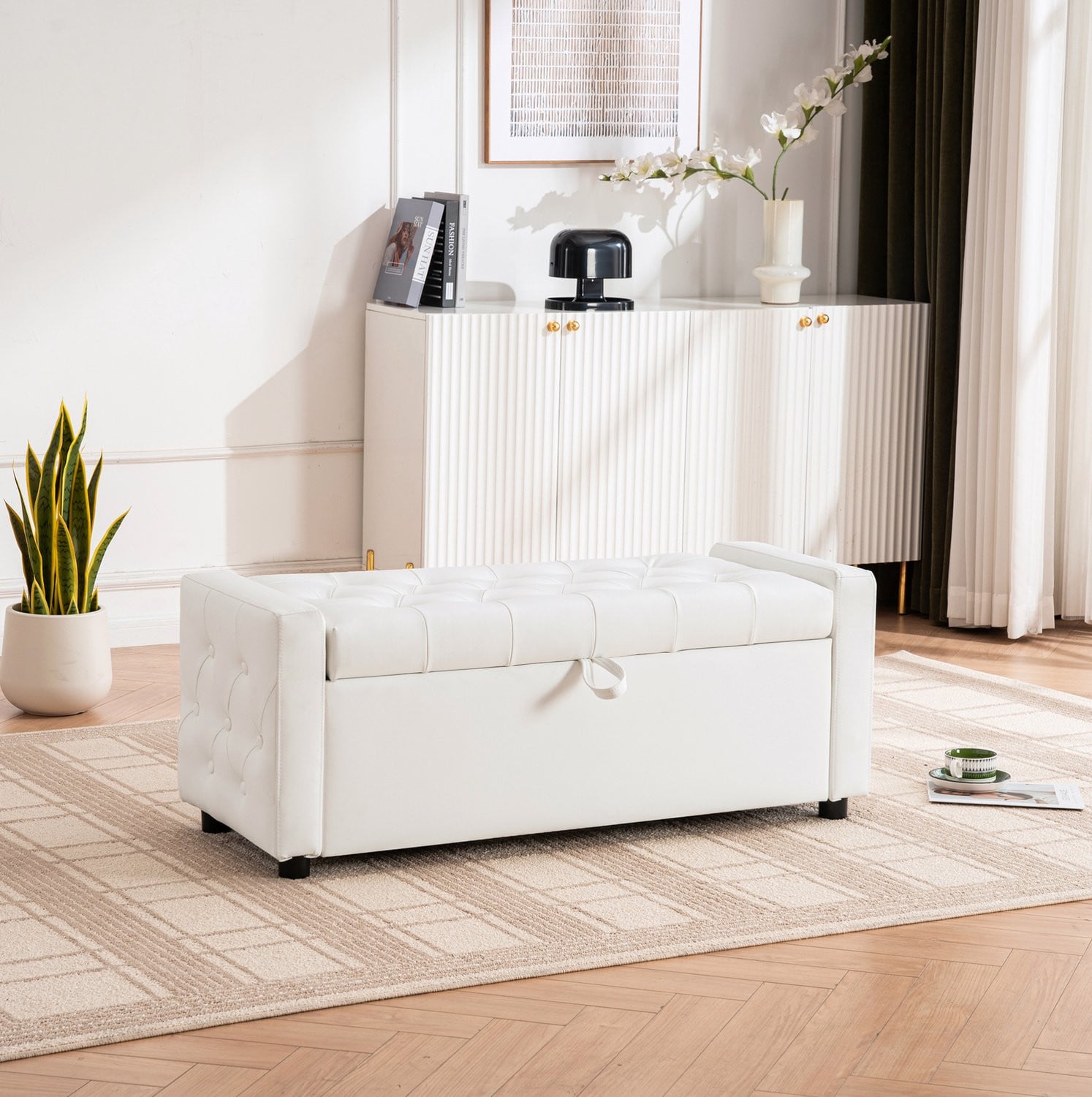 CHICFURN Opbergbank - Gecapitonneerd - Wit