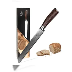 Wakoli EDIB Damastmesser Brotmesser I 20 cm Klinge I Pakkaholzgriff