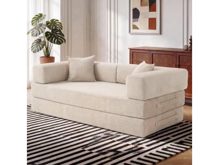 Vipbear Premium 5-in-1 Vielseitiges Rahmenloses Sofa, 200 cm, Ergonomisch Verwandelbarer 3-Sitzer mit Memory-Schaum, Ausklappbares Schlafsofa fürs Wohnzimmer