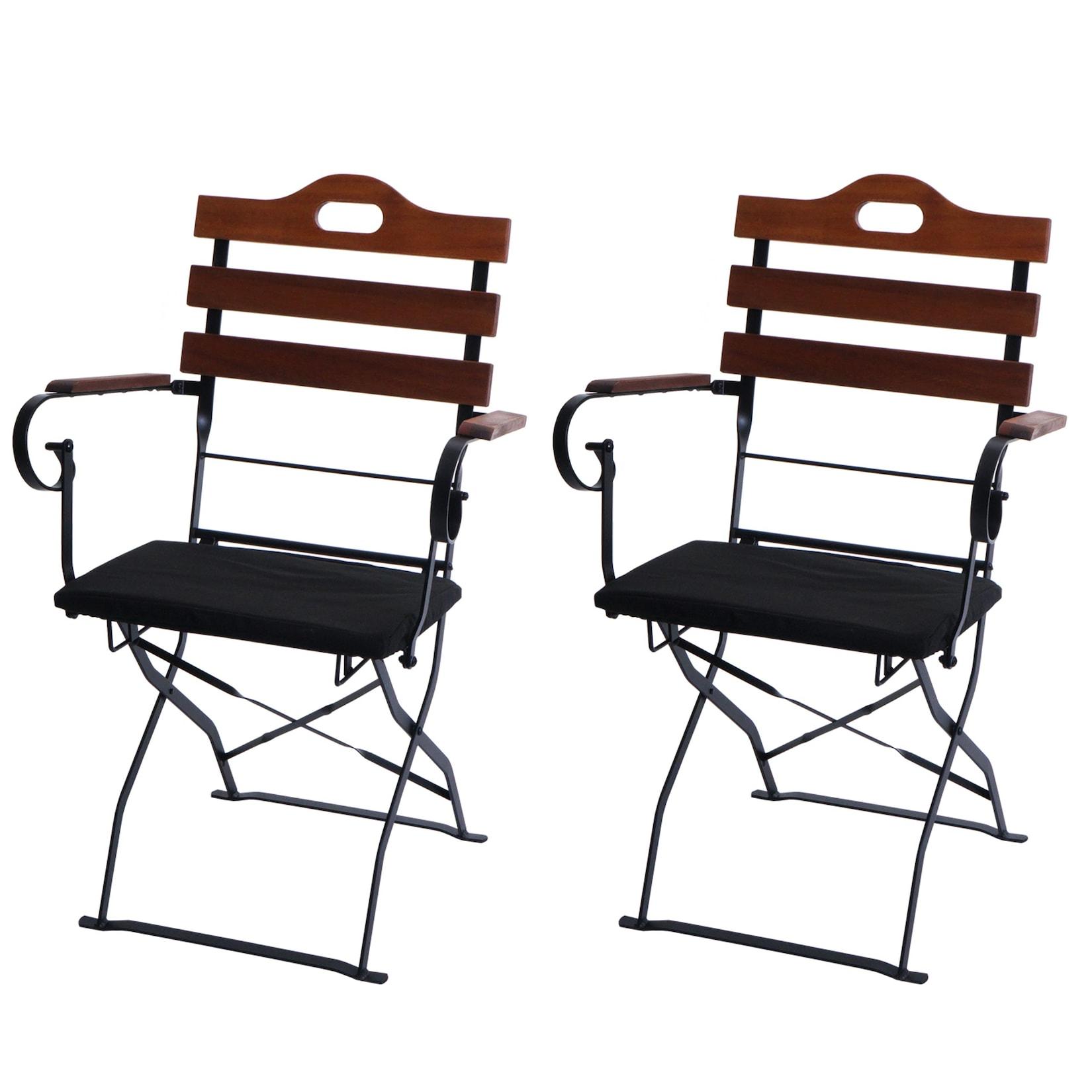 2er-Set Biergartenstuhl MCW-J40, Klappstuhl Gartenstuhl, Gastronomie-Qualität Akazie ~ braun, Polster schwarz