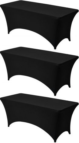 VEVOR Set van 3 Stretch Spandex Tafelkleden - Rechthoekig - Zwart - Geschikt voor tafels van 182,9 cm