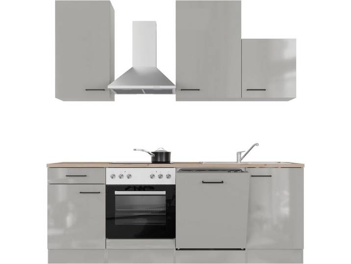Flex-Well Küche Lund, wahlweise mit E-Geräten, Breite 220 cm, glänzende Fronten