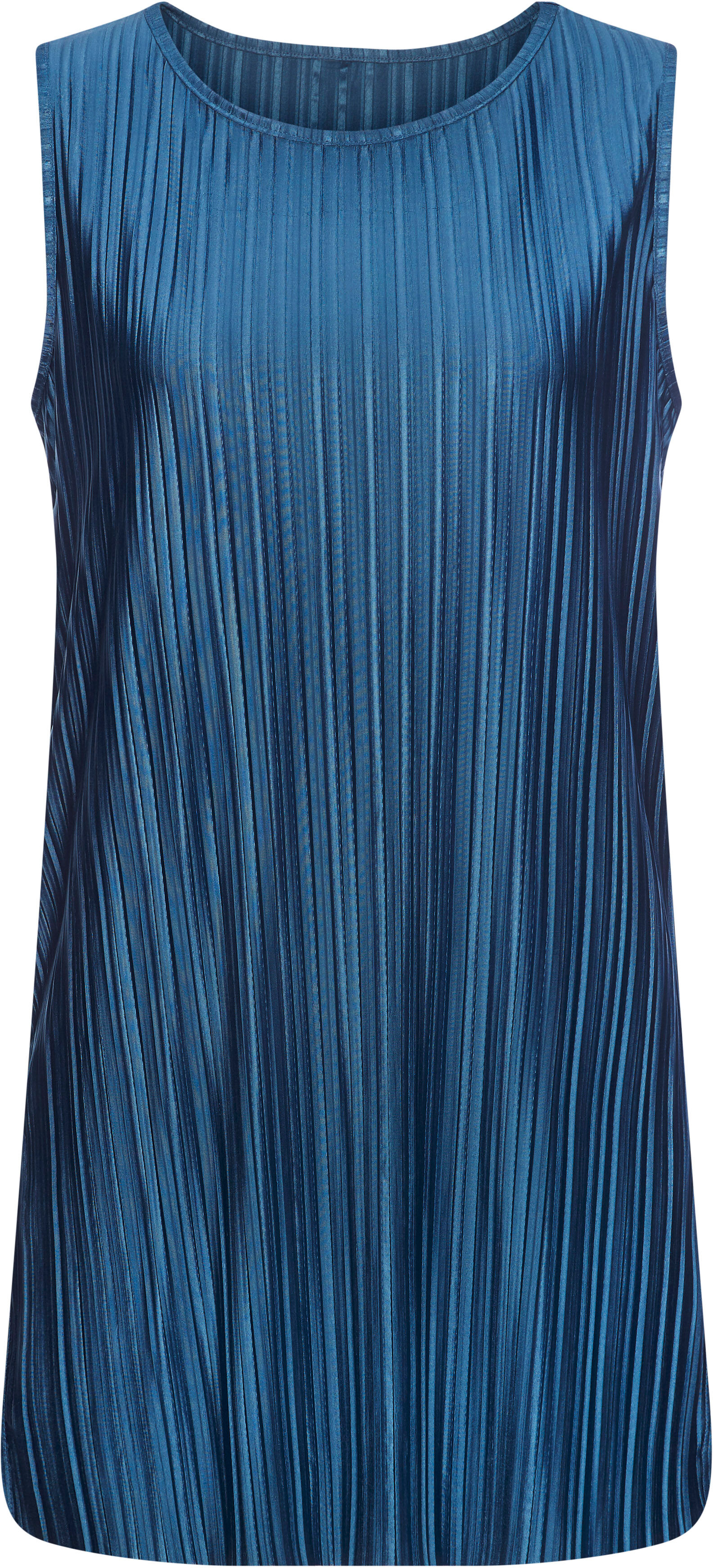 Longtop LASCANA "aus schimmernder Ware mit Plisseefalten", Damen, Gr. 40/42, blau (dunkelblau), Jersey, Obermaterial: 94% Polyester, 6% Elasthan, unifarben, figurumspielend hüftbedeckend, Rundhals, Tops Longtop, langes Plisseetop, figurumspielendes Partyt