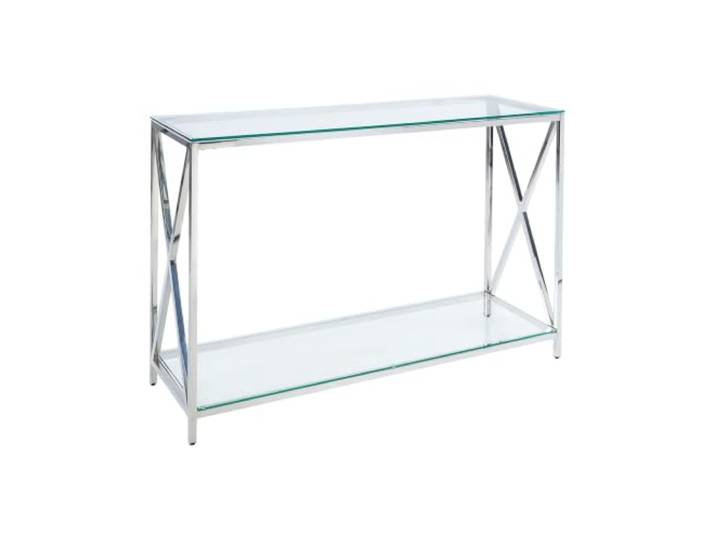 Beliani Konsolentisch Silber Sicherheitsglas Glas mit Edelstahlgestell Poliert, 120 x 40 x 76 cm