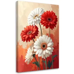 LEINWANDBILDER, Rote und weiße Gerbera auf hellem Hintergrund