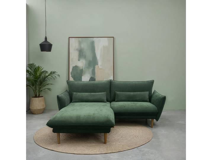 Ecksofa DOMO COLLECTION Leuven kompakte Stellmasse, Breite 200 cm, schmale Armlehnen, L-Form , grün, B:200cm H:86cm T:159cm, 100% Polyester, Sofas, Ecksofa, angenehm feste Polsterung, bodenfrei, 19 cm hohe Holzfüsse