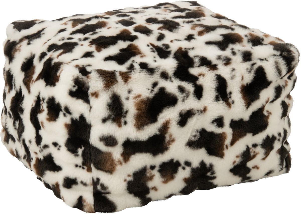 J-Line Poef met koeienmotief wit/donkerbruin polyester