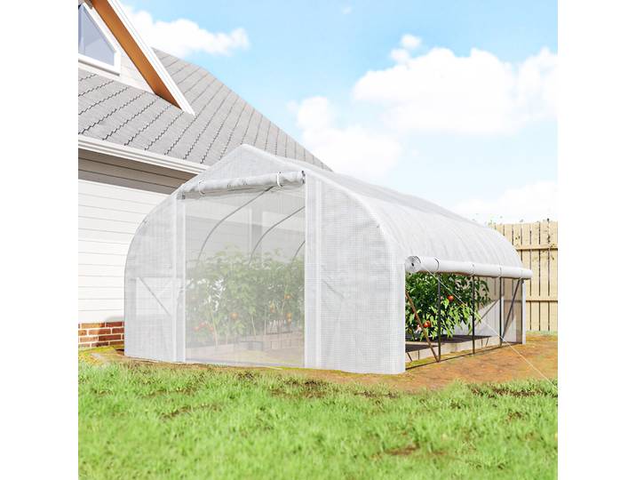 Outsunny Serre Tunnel 12m² Bâche PE 400x200x200cm Blanc