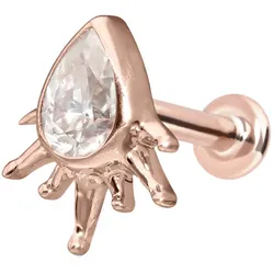 14 Karat Gold Labret mit Innengewinde MOISSANIT-TROPFEN + SONNENSTRAHLEN