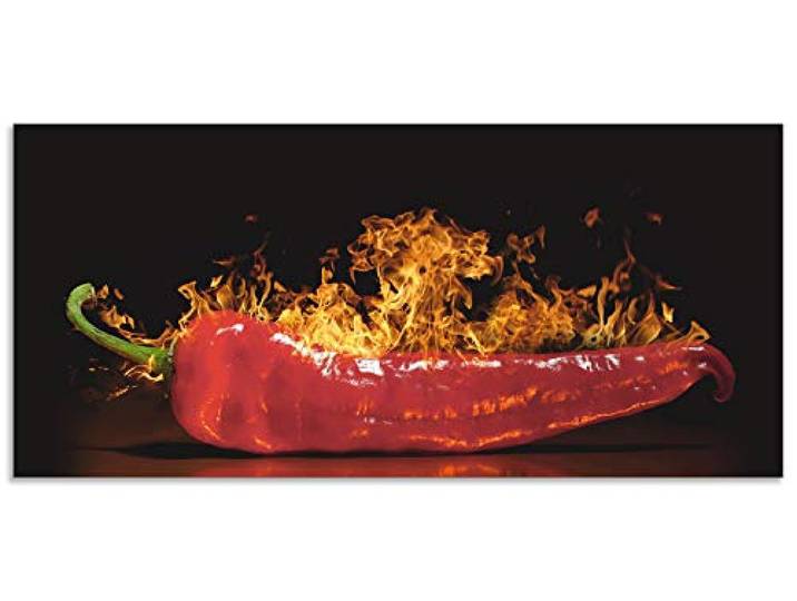 ARTland Spritzschutz Küchenrückwand aus Alu für Küche Herd Spüle 110x50 cm (BxH) mit Motiv Essen Lebensmittel Gewürze Chili Flammen Modern Dunkel Rot S7PR